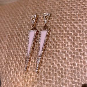 Pink gold &‎ crystal triangular drop stud earrings